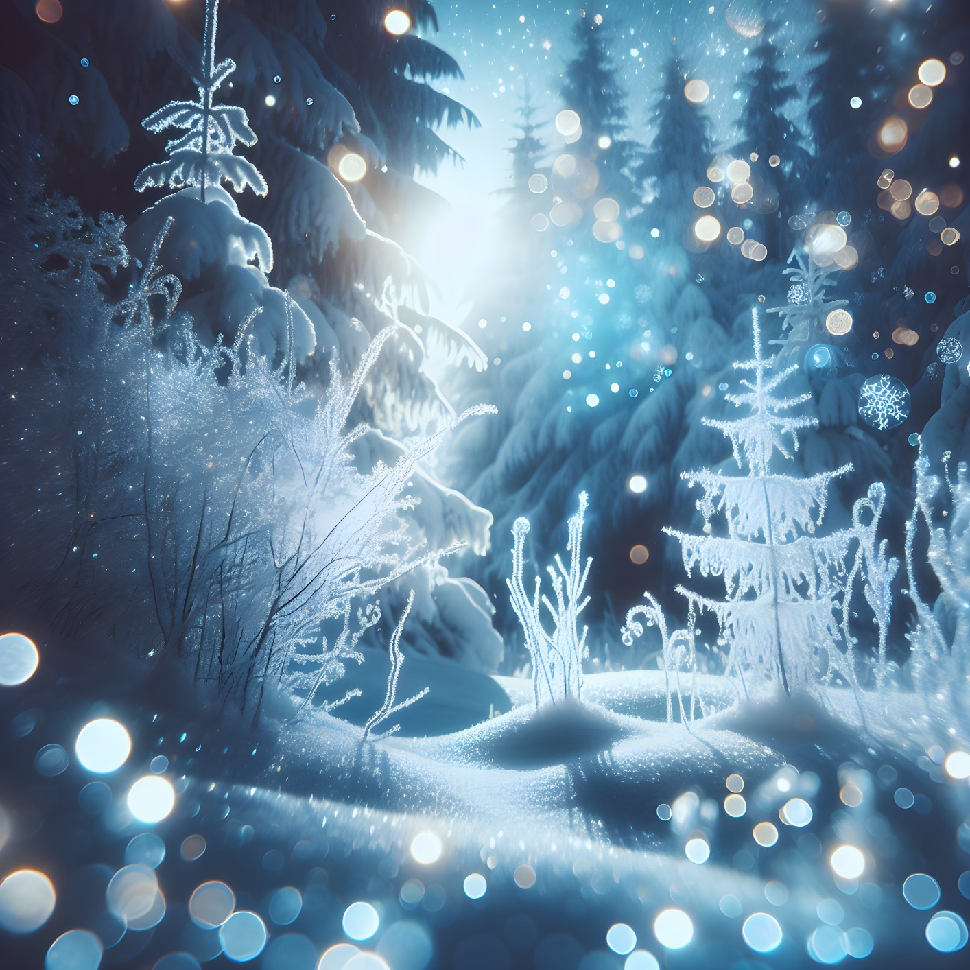 Serene Winter Landscape with Frosted Trees and Snow