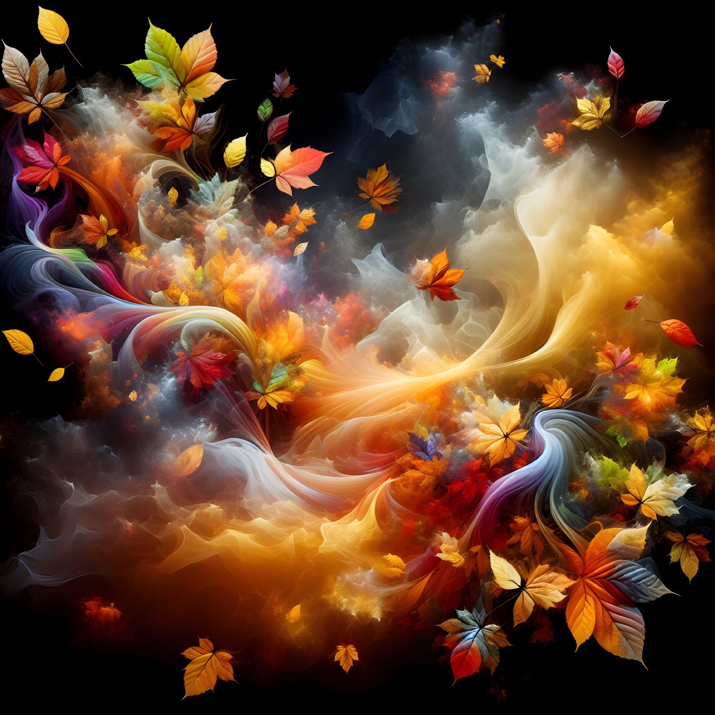 Vibrant Autumn Colors in Dynamic Swirling Composition