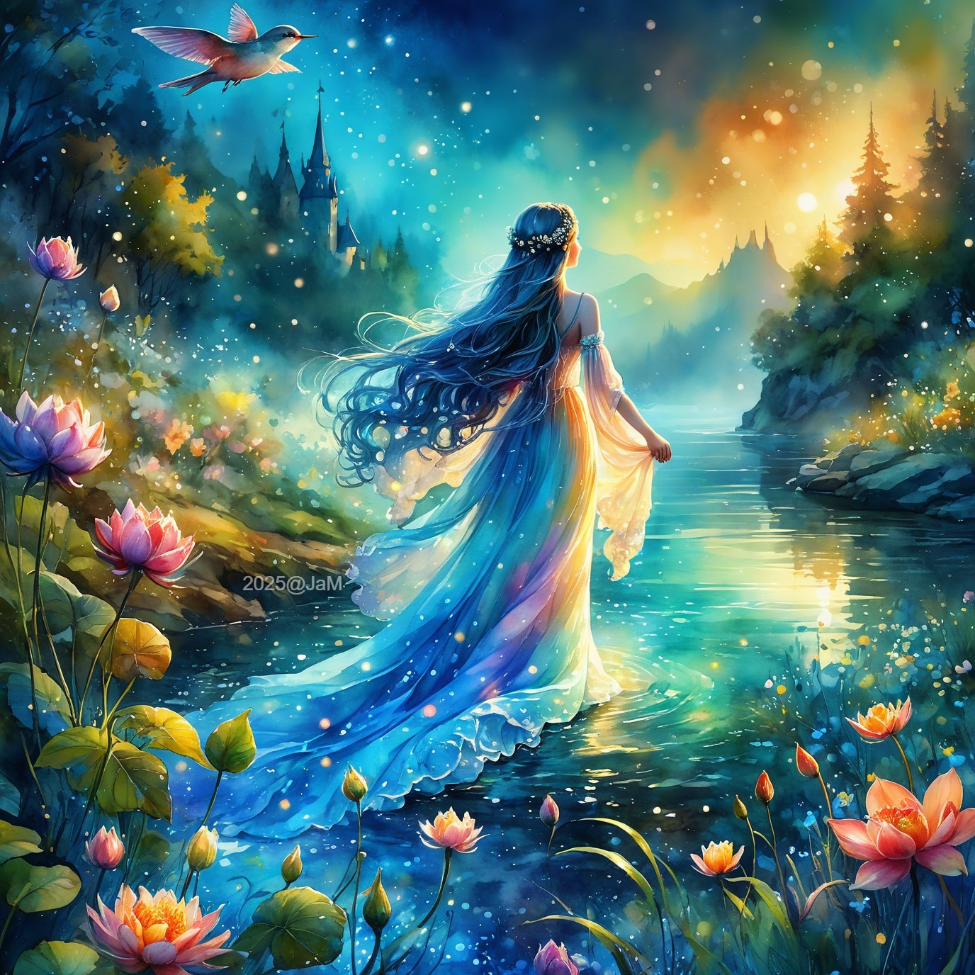 Magical Landscape with Woman by Serene River