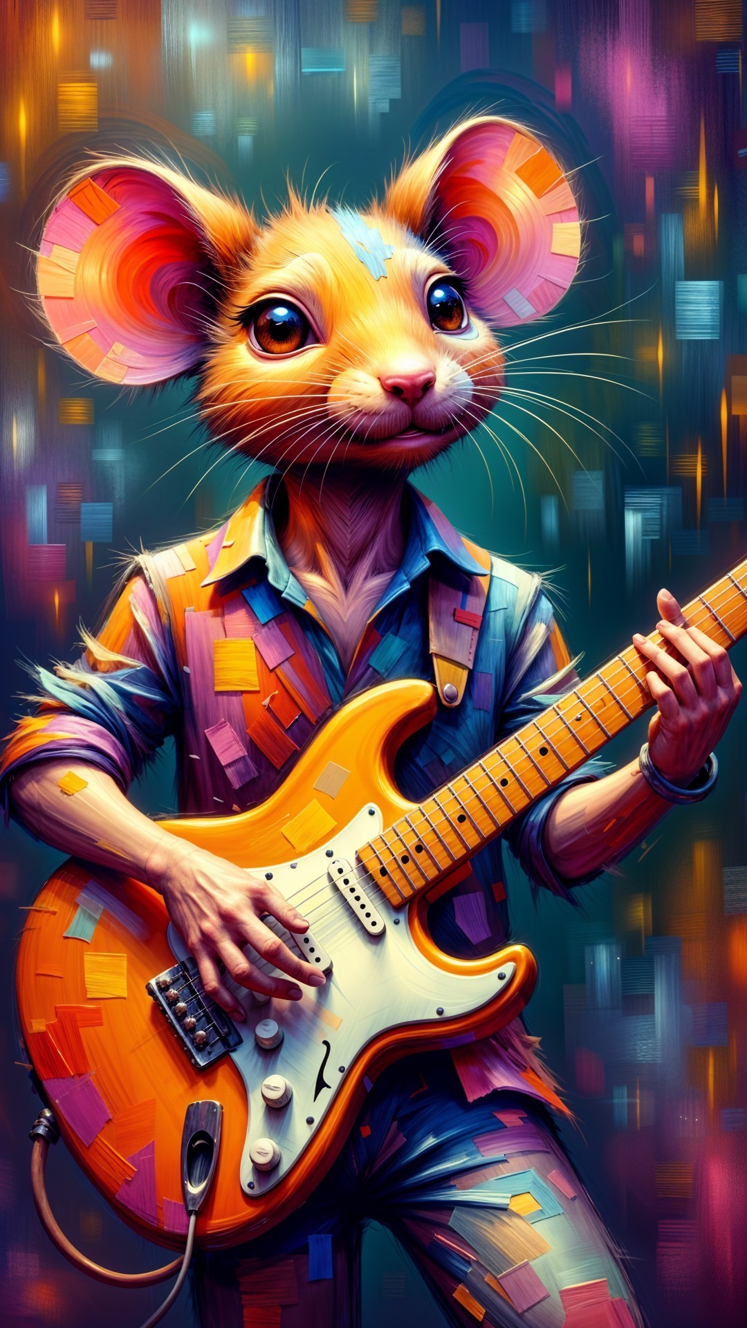 Whimsical Mouse Character Playing Electric Guitar