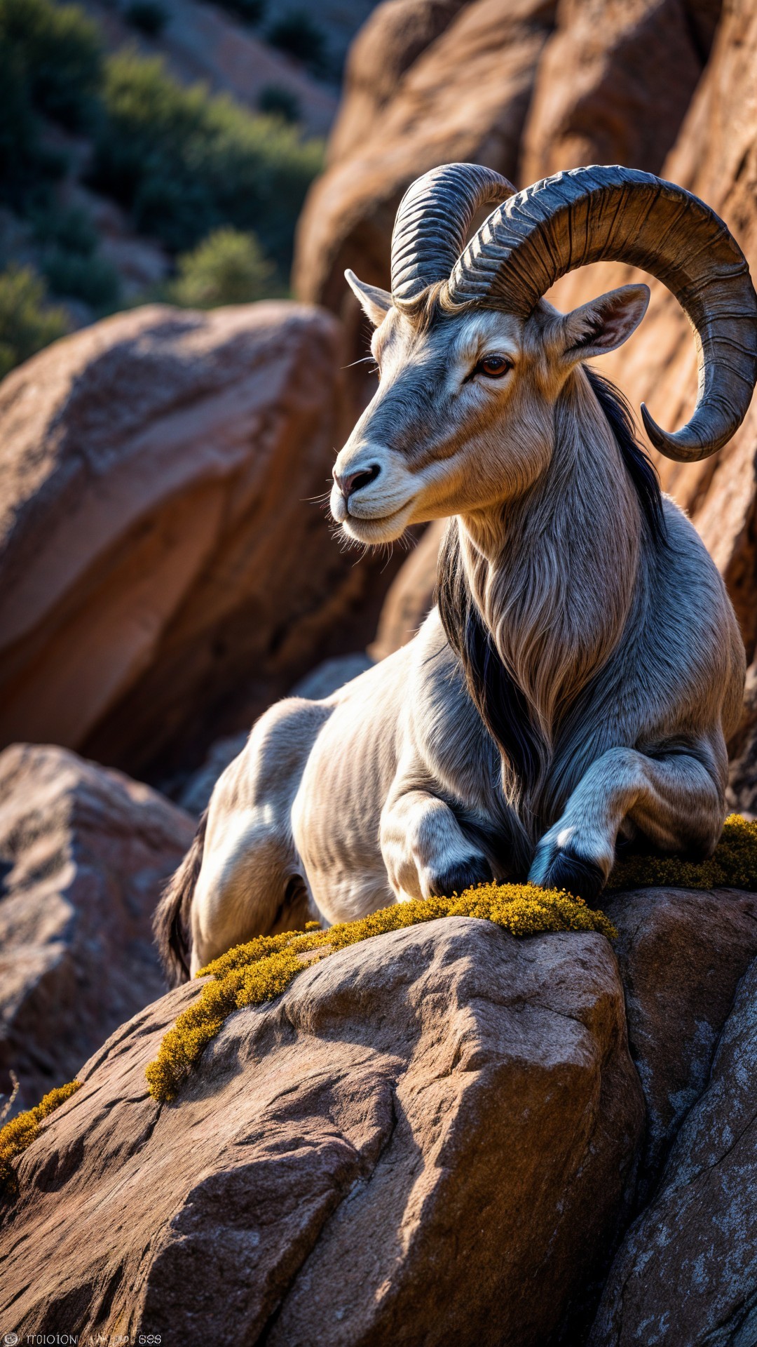 Mountain Goat on Rocky Ledge in Natural Habitat
