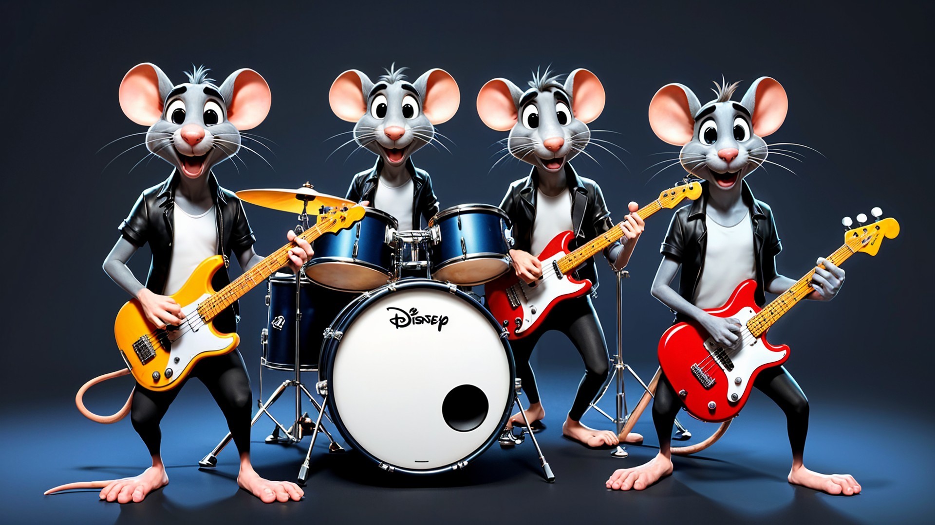 Animated Band of Four Cartoon Mice Playing Instruments