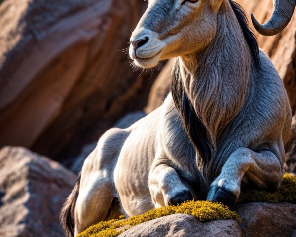 Mountain Goat on Rocky Ledge in Natural Habitat