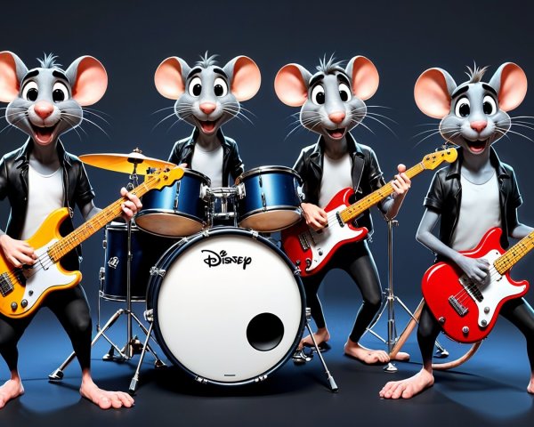 Animated Band of Four Cartoon Mice Playing Instruments