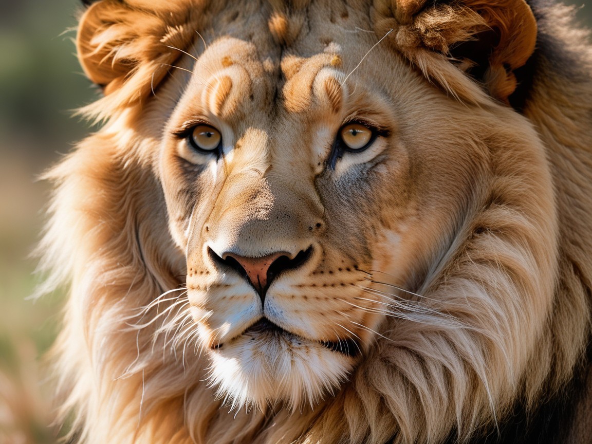 Close-up of a lion's face with detailed mane and eyes