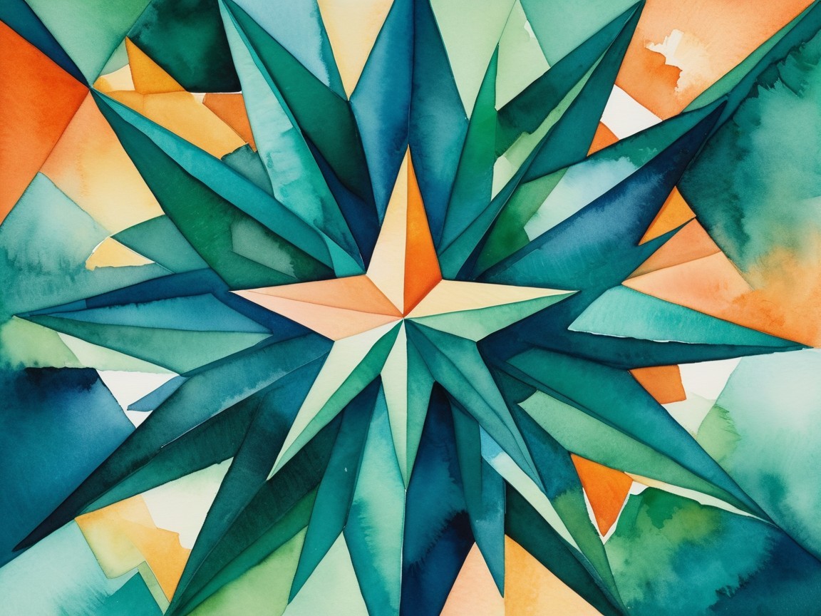 Abstract Watercolor Painting with Geometric Star Shape