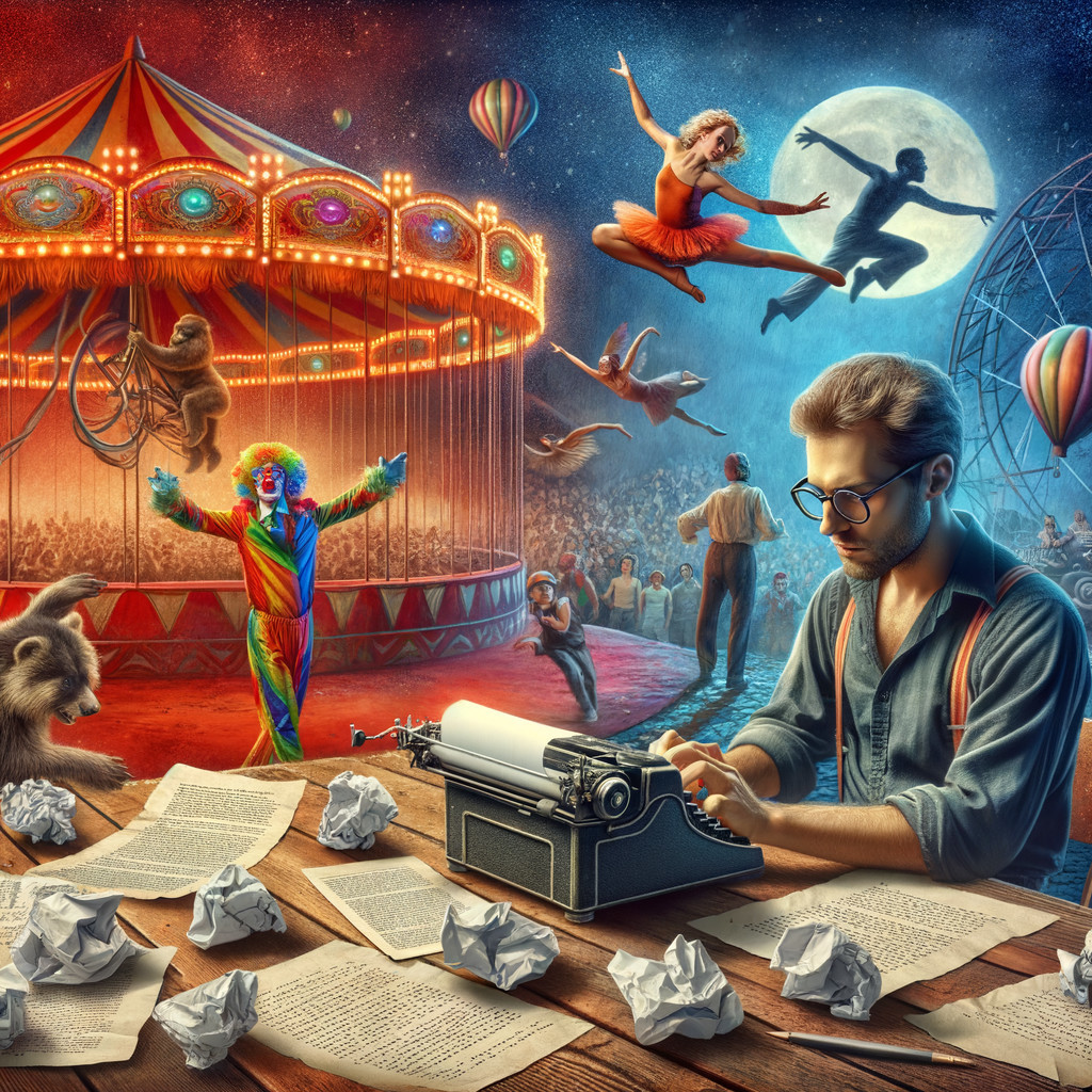 Whimsical Circus Meets Chaotic Writer's Workspace