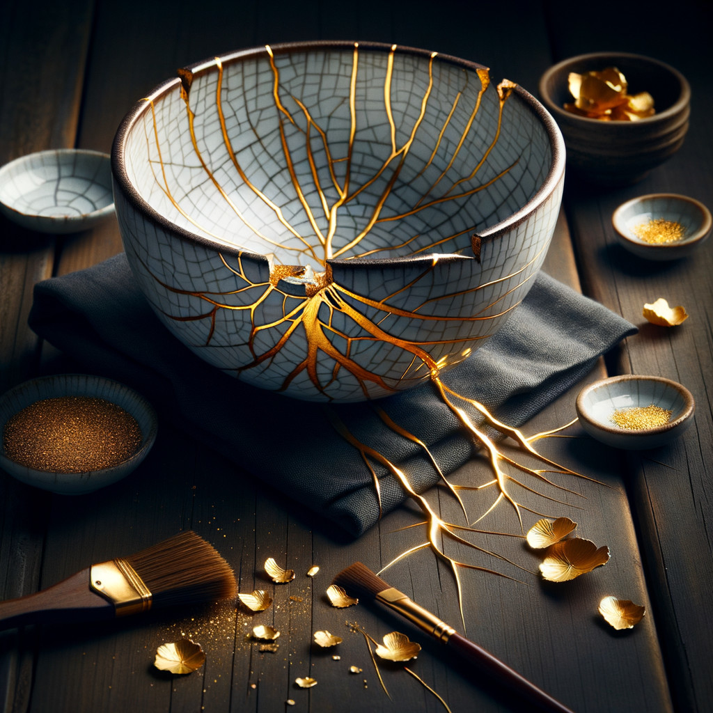 Ceramic Bowl with Gold Accents and Textured Surface