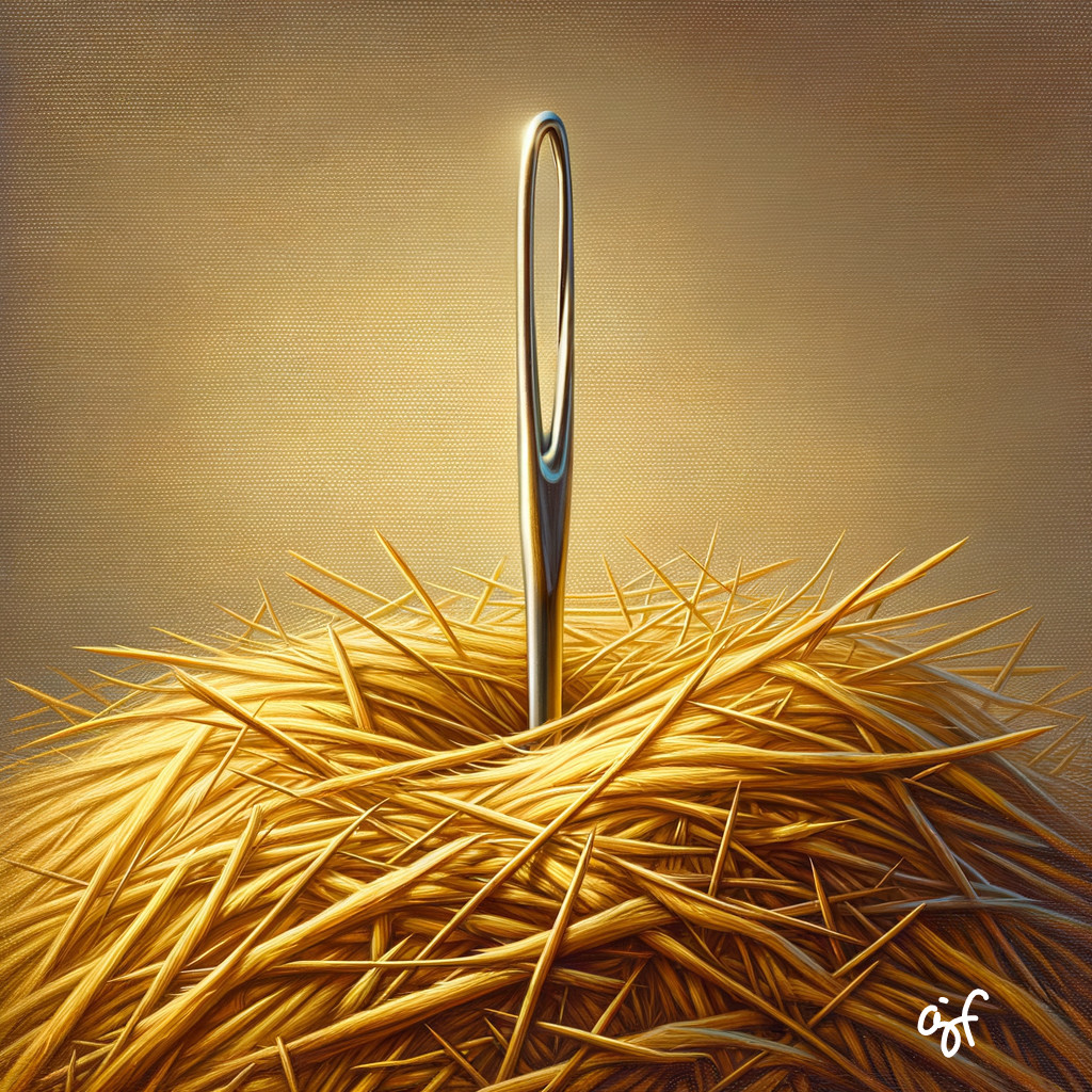 Metallic Sewing Needle Piercing Golden Straw Mound