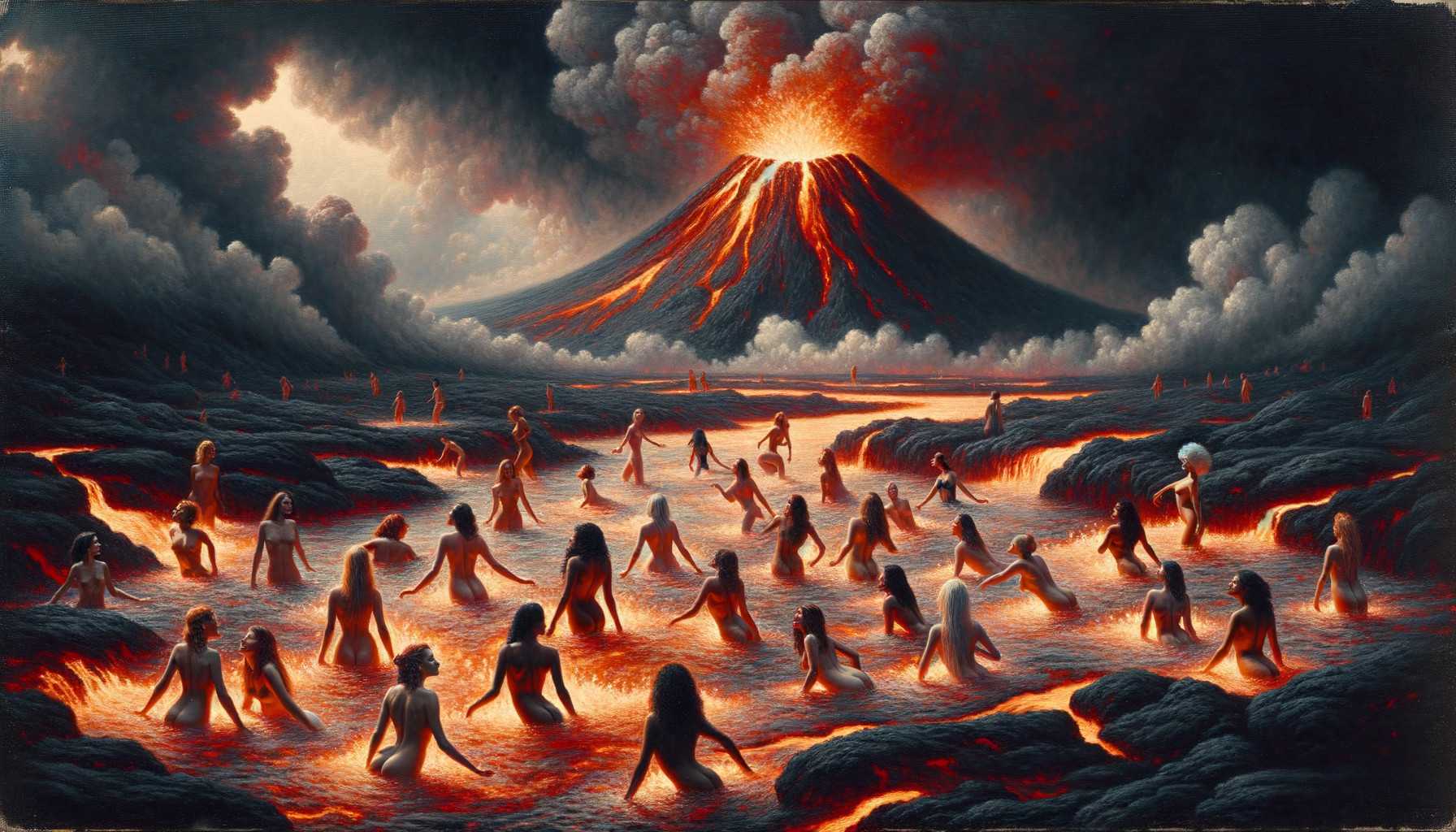 Surreal Landscape with Figures in Molten Environment
