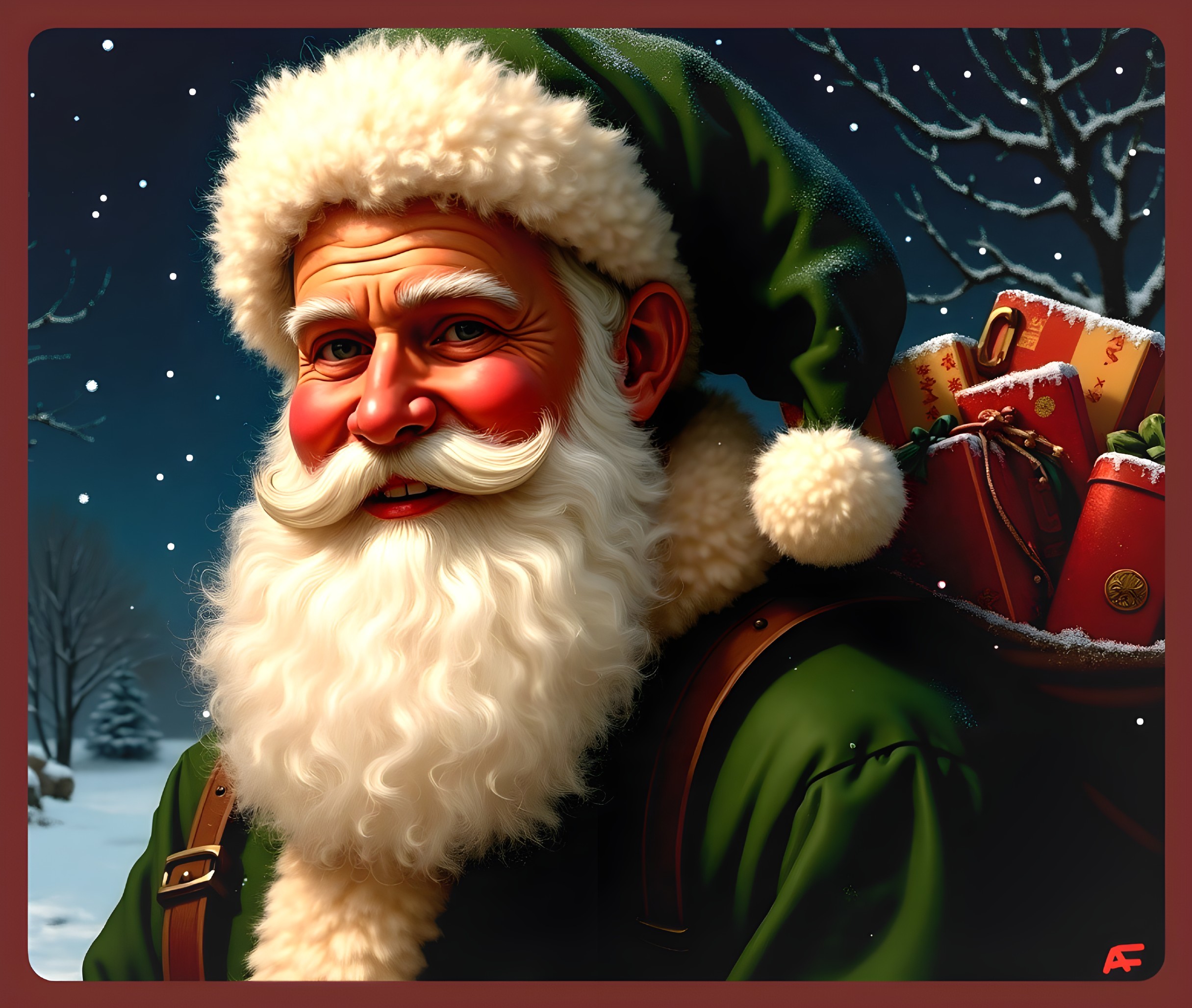 Jolly Santa Claus in a Snowy Festive Landscape