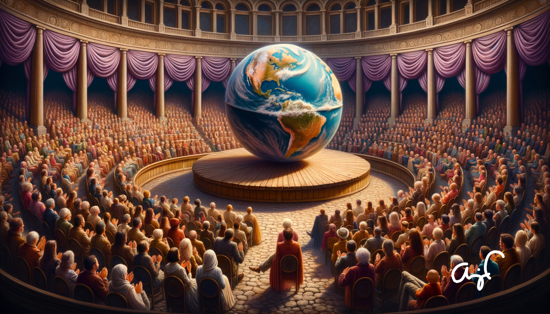 Coliseum Scene with Globe and Attentive Audience