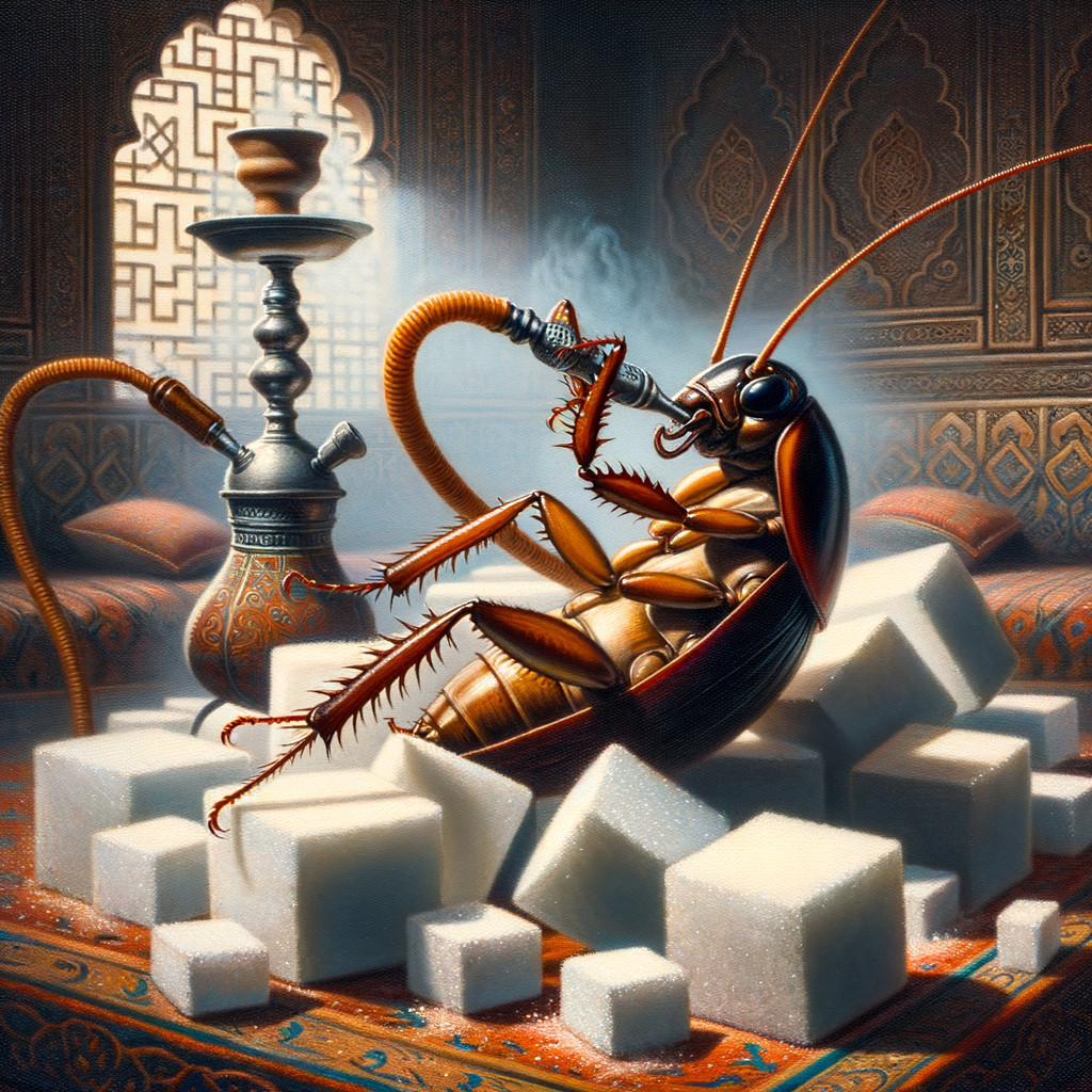 Cockroach Relaxing on Sugar Cubes in Middle Eastern Setting