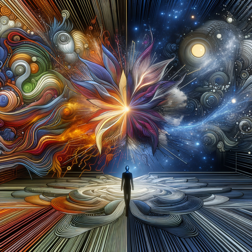 Surreal Landscape with Vibrant Colors and Floral Design