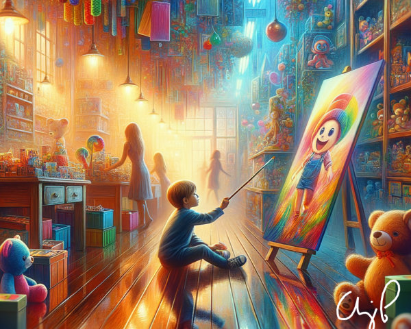 Whimsical Toy Shop with Colorful Decor and Artistry