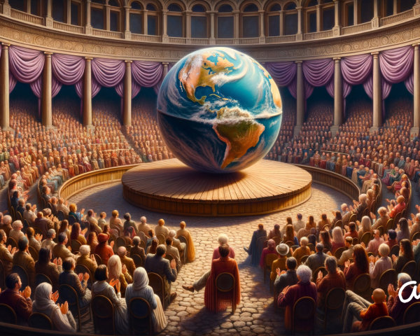 Coliseum Scene with Globe and Attentive Audience