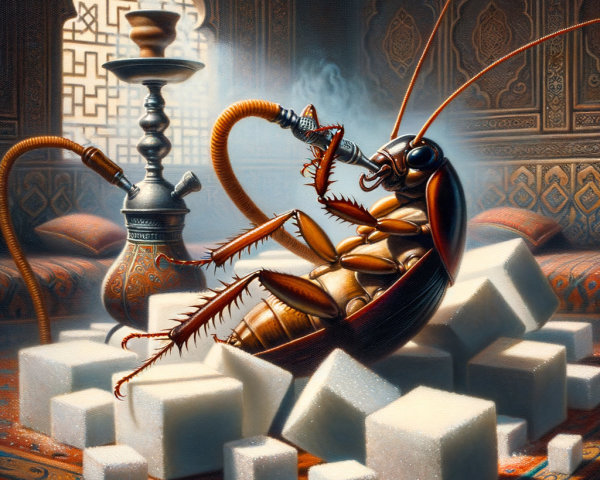 Cockroach Relaxing on Sugar Cubes in Middle Eastern Setting