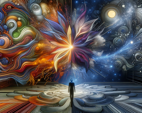Surreal Landscape with Vibrant Colors and Floral Design