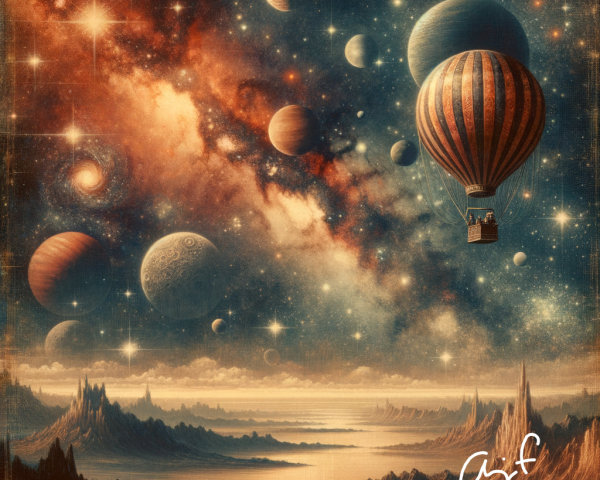 Colorful Hot Air Balloon in a Cosmic Landscape