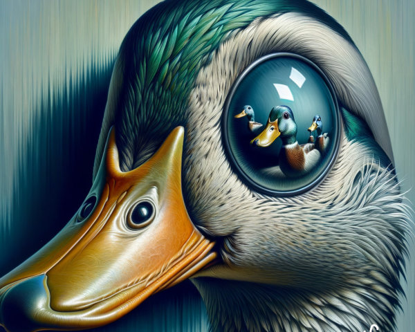 Surreal Duck Head with Reflective Eye and Gradient Background