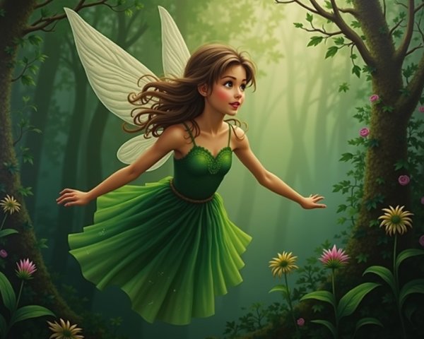 Whimsical Fairy in an Enchanted Forest Setting