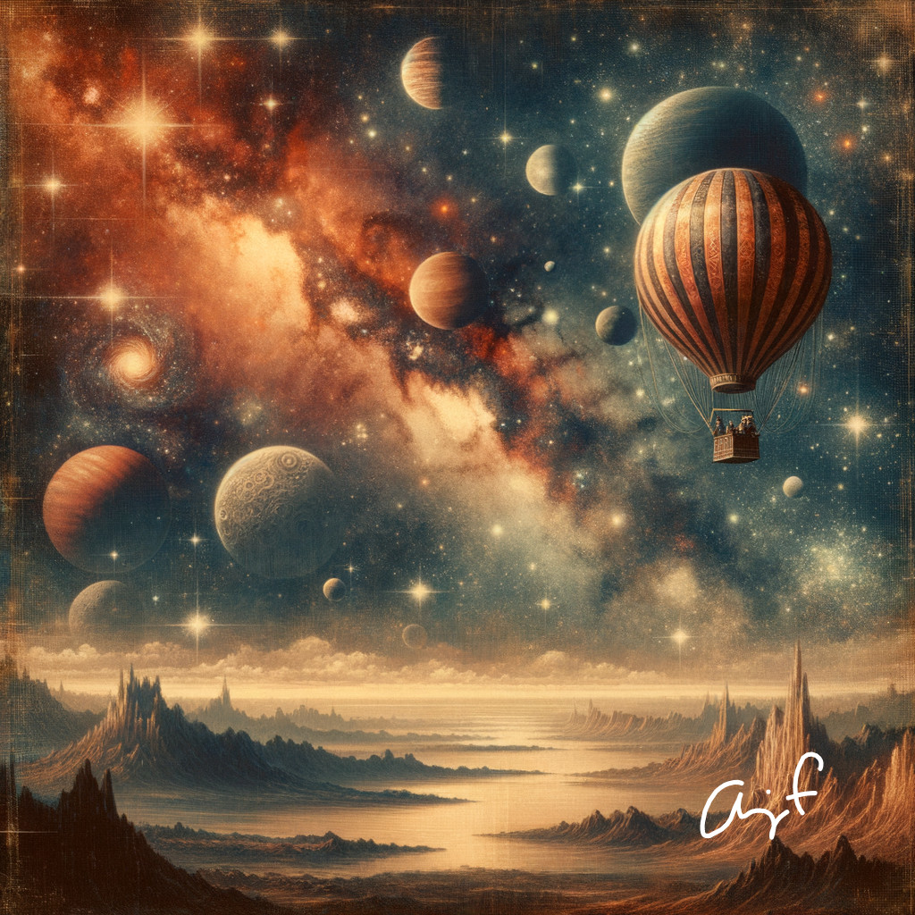 Colorful Hot Air Balloon in a Cosmic Landscape