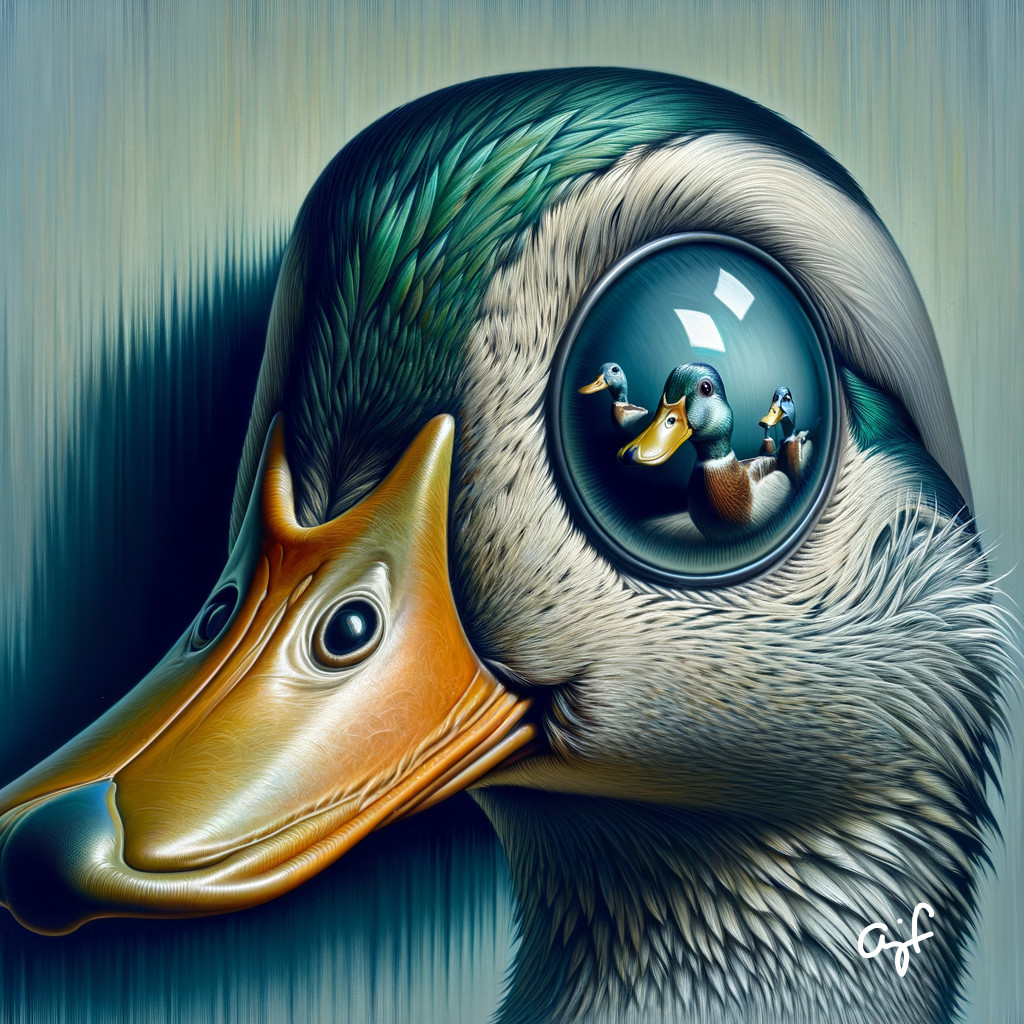 Surreal Duck Head with Reflective Eye and Gradient Background