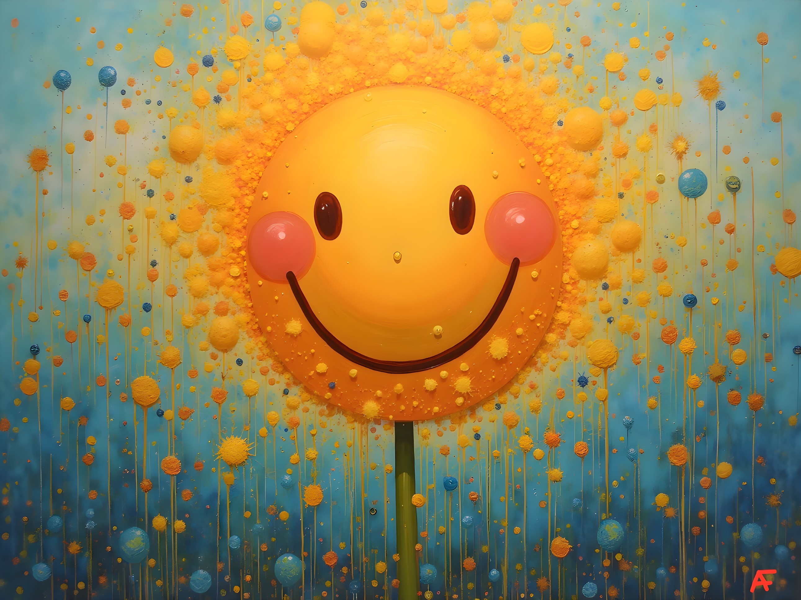 Cheerful Sun with Colorful Bubbles in Playful Scene