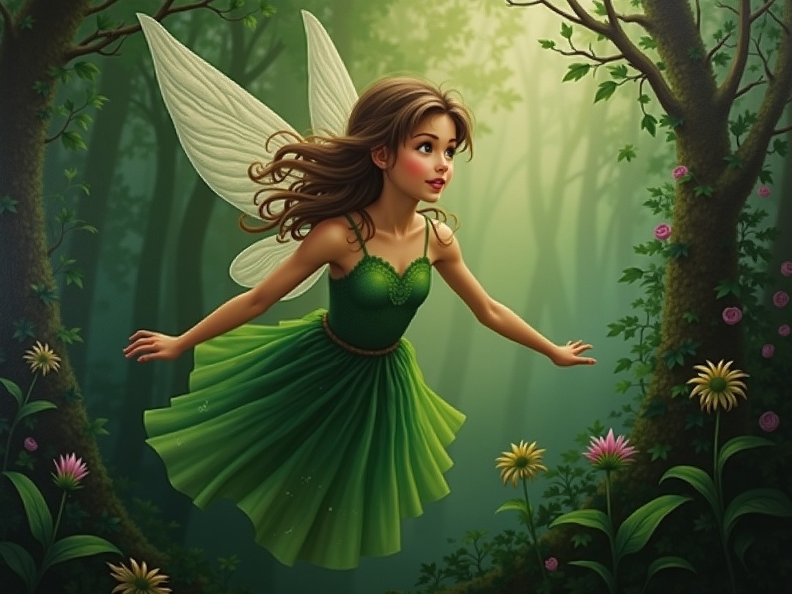 Whimsical Fairy in an Enchanted Forest Setting