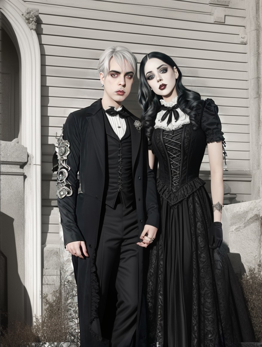 Elegant Gothic Couple in Intricate Dark Attire