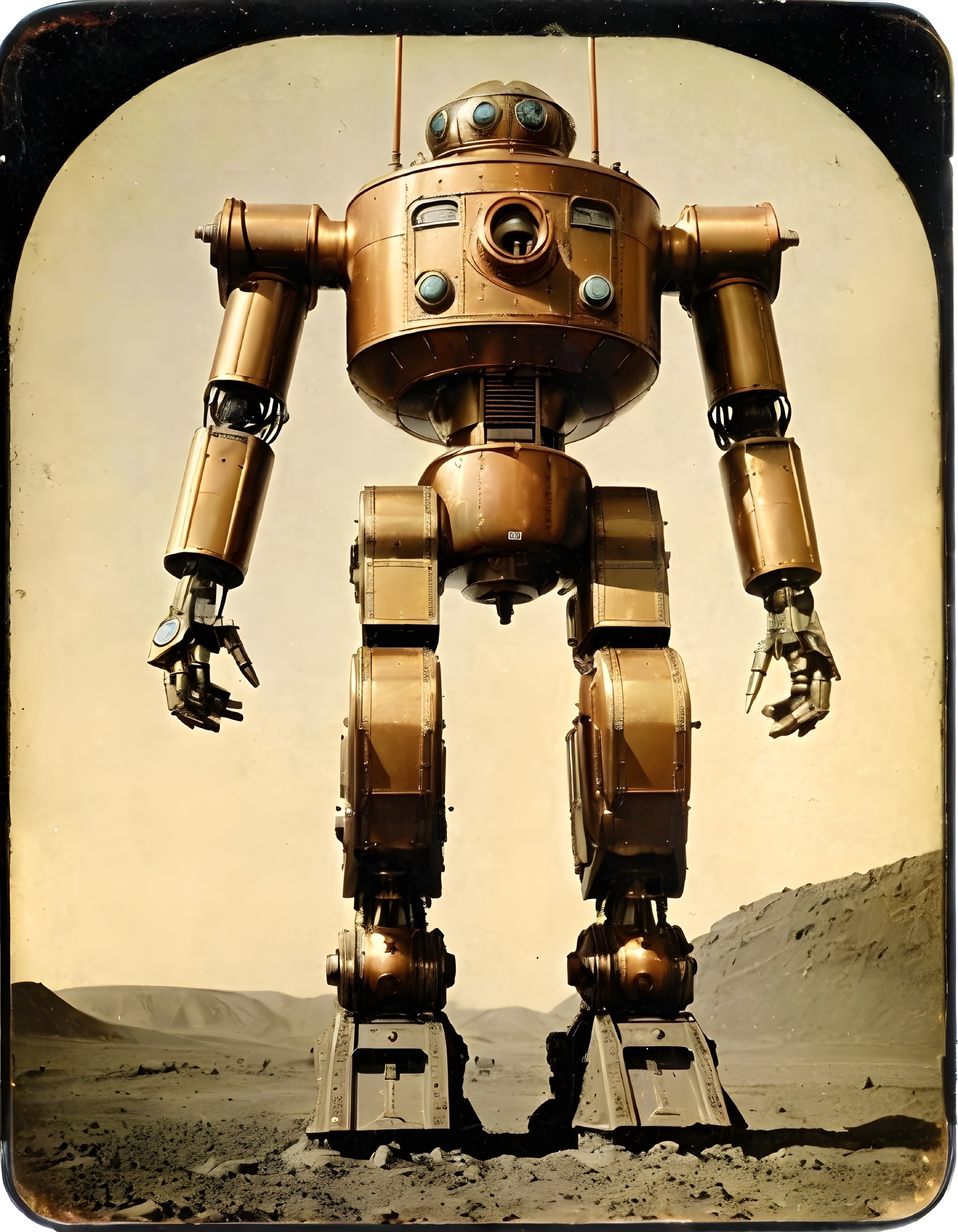 Retro-Futuristic Robot in Barren Landscape Setting