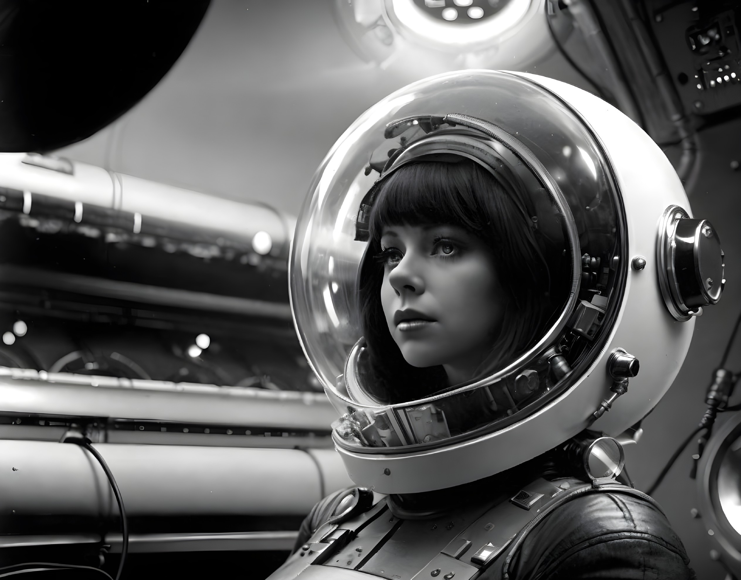 Close-up of Woman in Futuristic Space Helmet