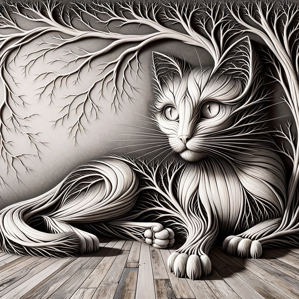 Stylized Cat Made of Interwoven Branches and Roots