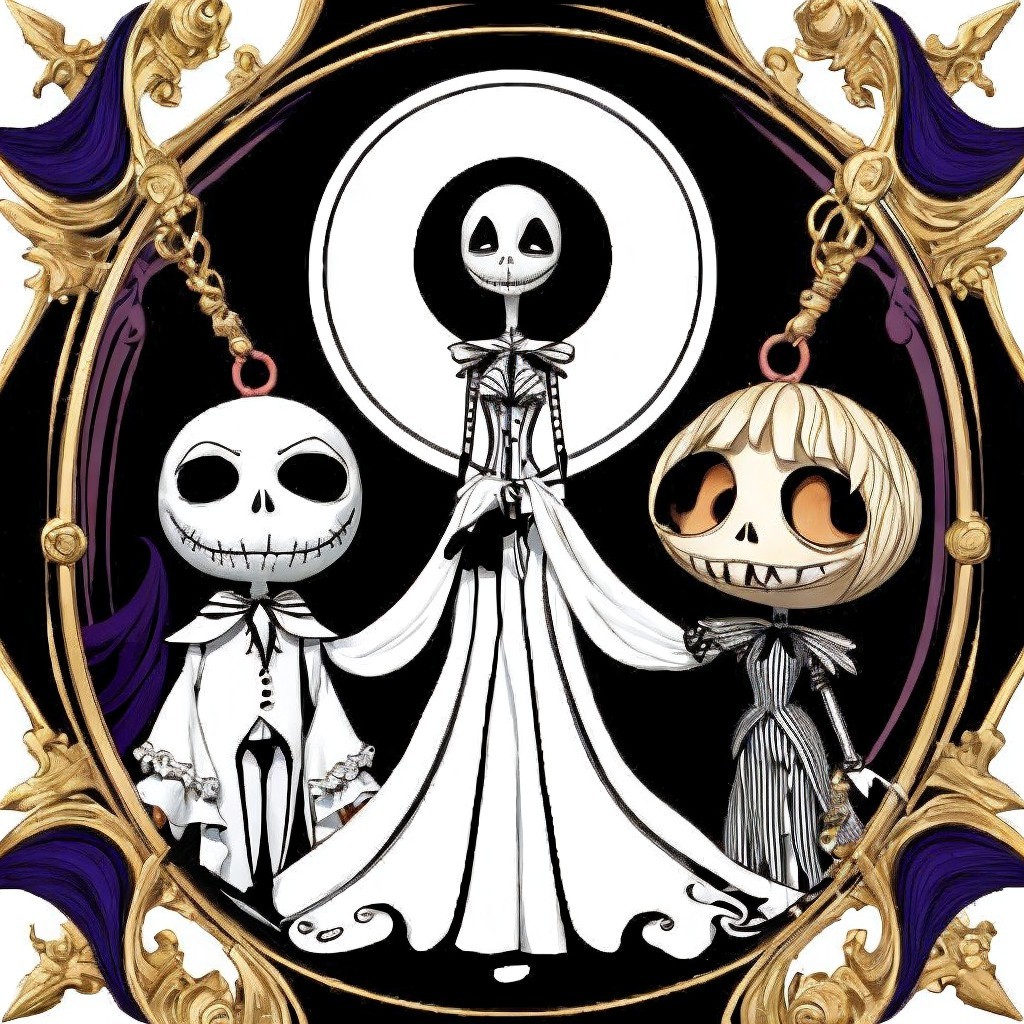 Gothic Scene with Whimsical Skeleton Characters