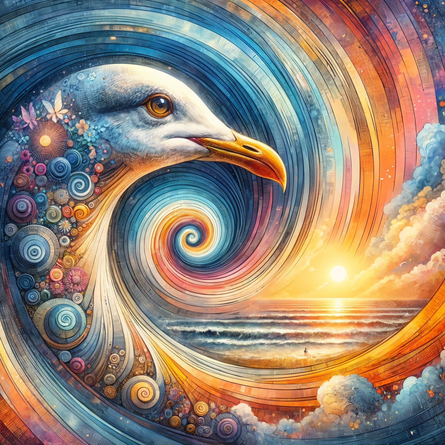 Colorful Eagle Head with Floral and Geometric Designs