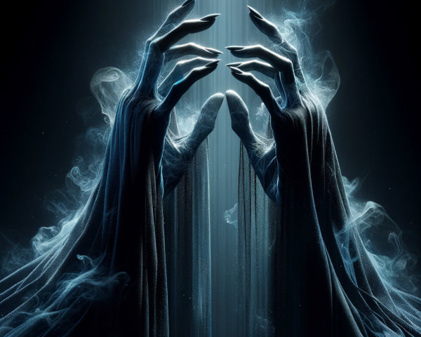 Ethereal Hands in Dark Smoky Background with Light