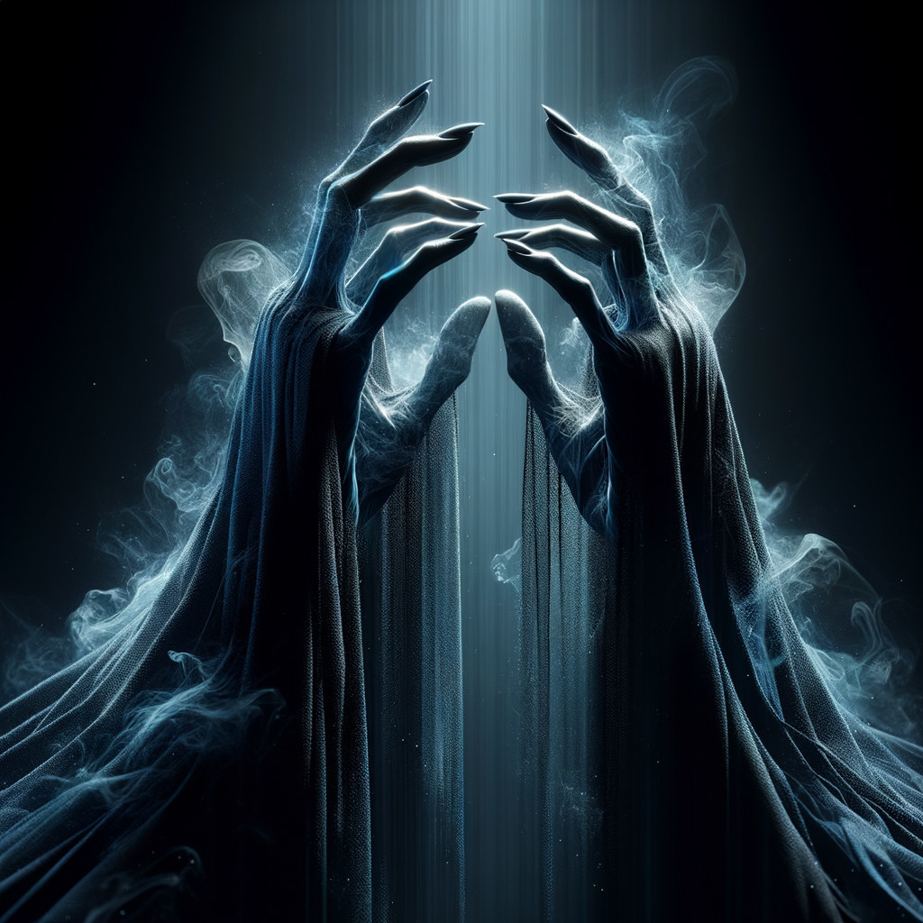 Ethereal Hands in Dark Smoky Background with Light
