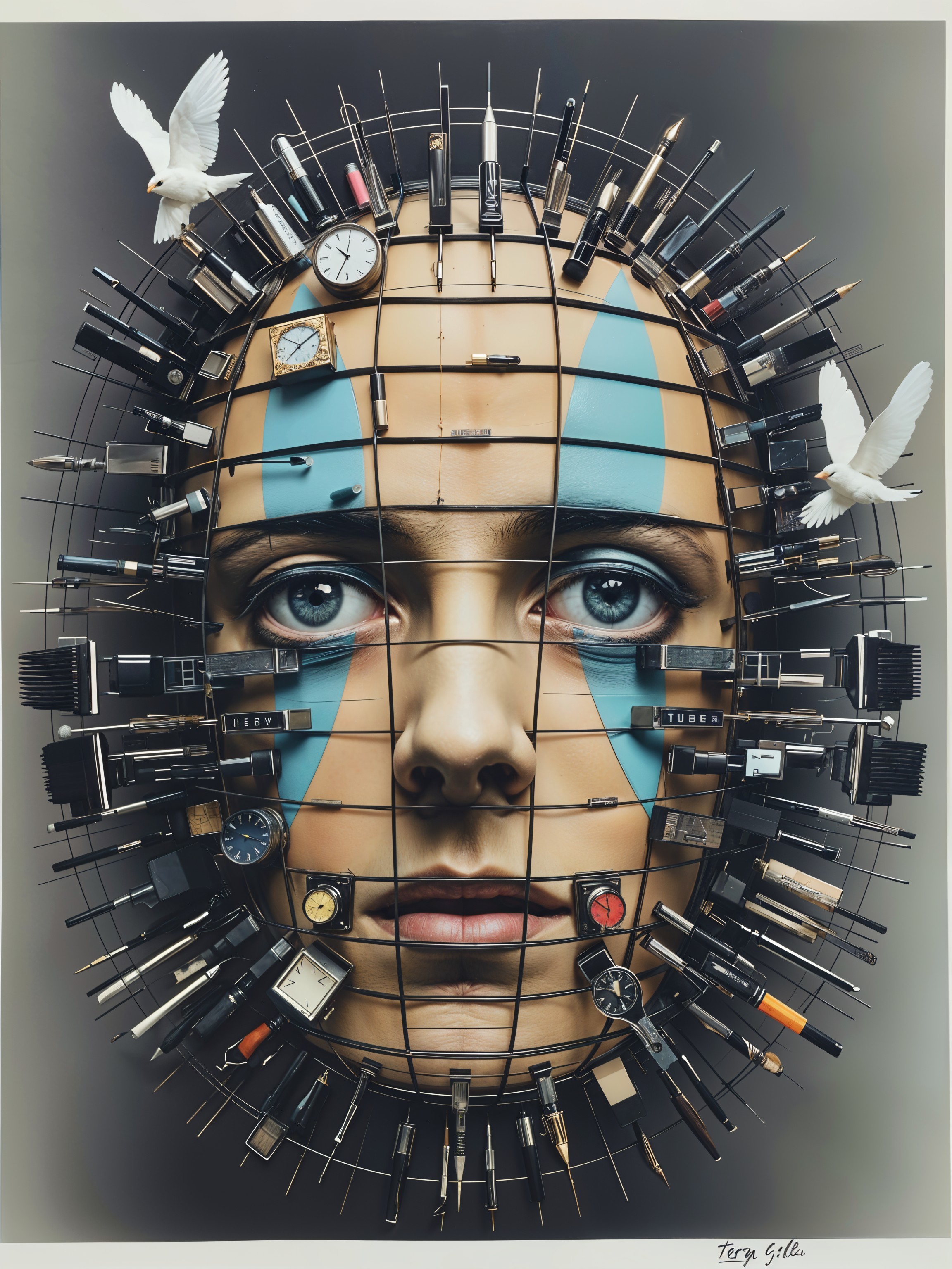 Face Constructed from Tools and Objects in Grid Layout