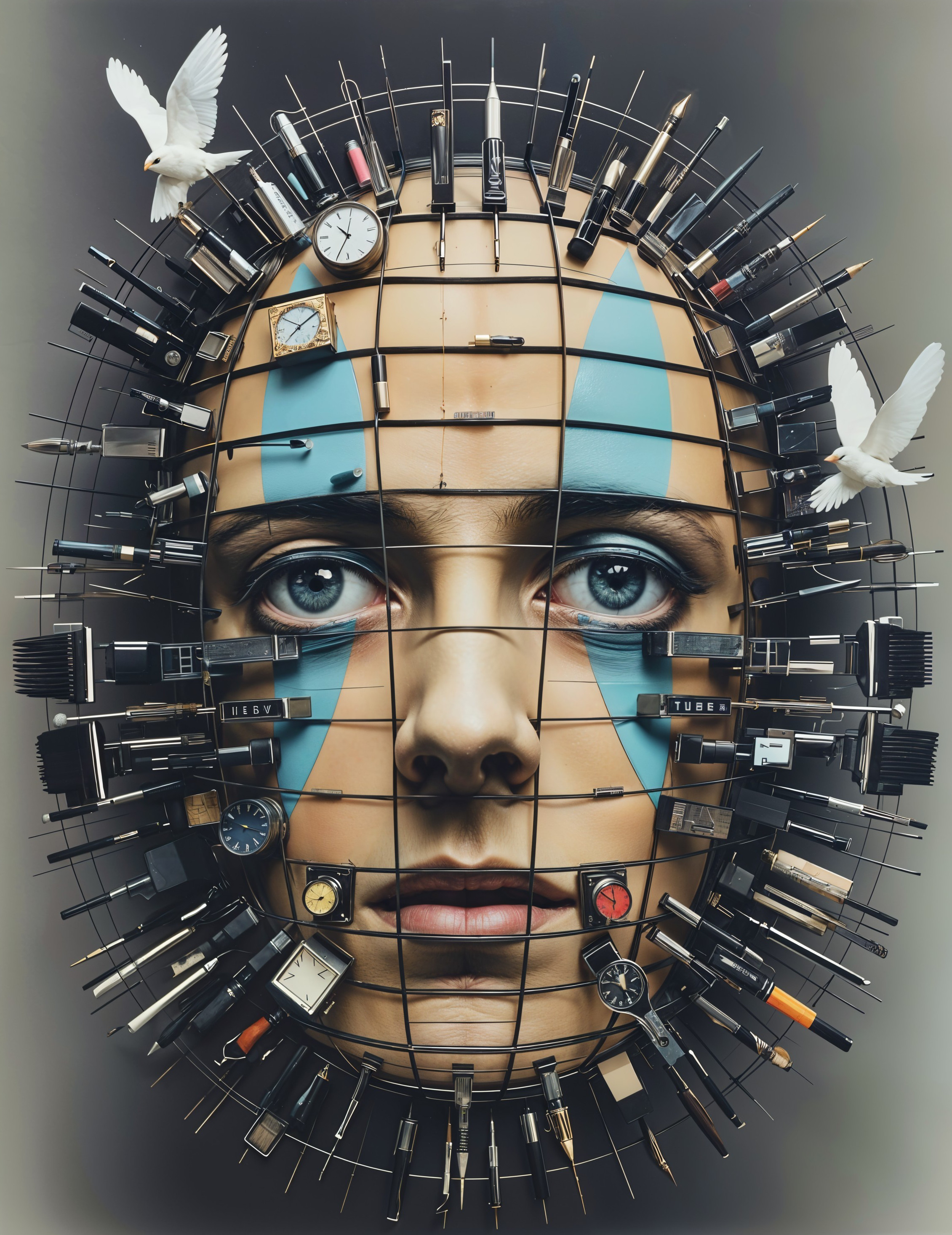 Face Constructed from Tools and Objects in Grid Layout