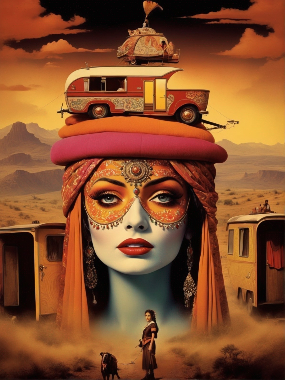 Woman with Vibrant Makeup and Vintage Camper Van