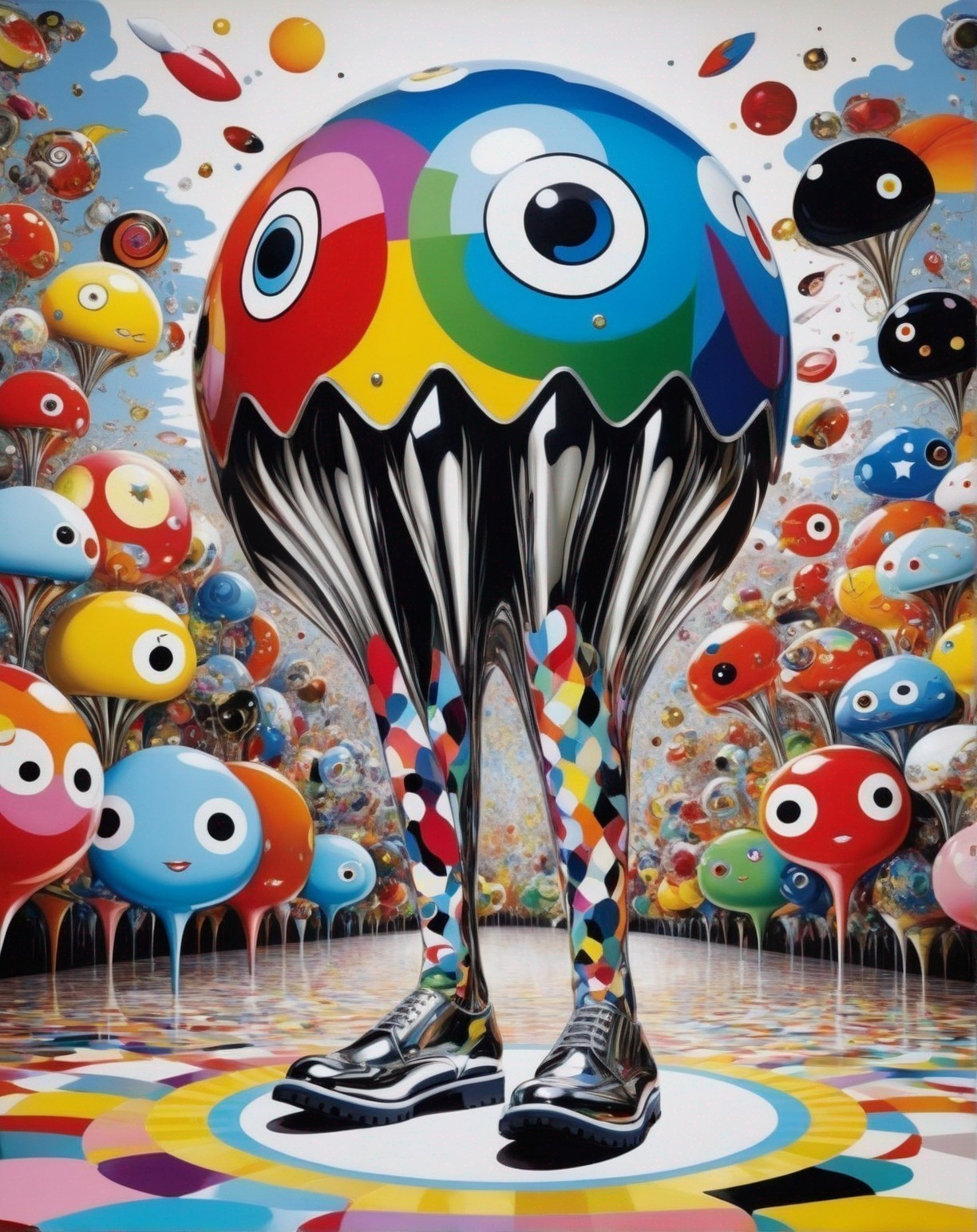 Whimsical Figure in a Colorful Surreal Landscape