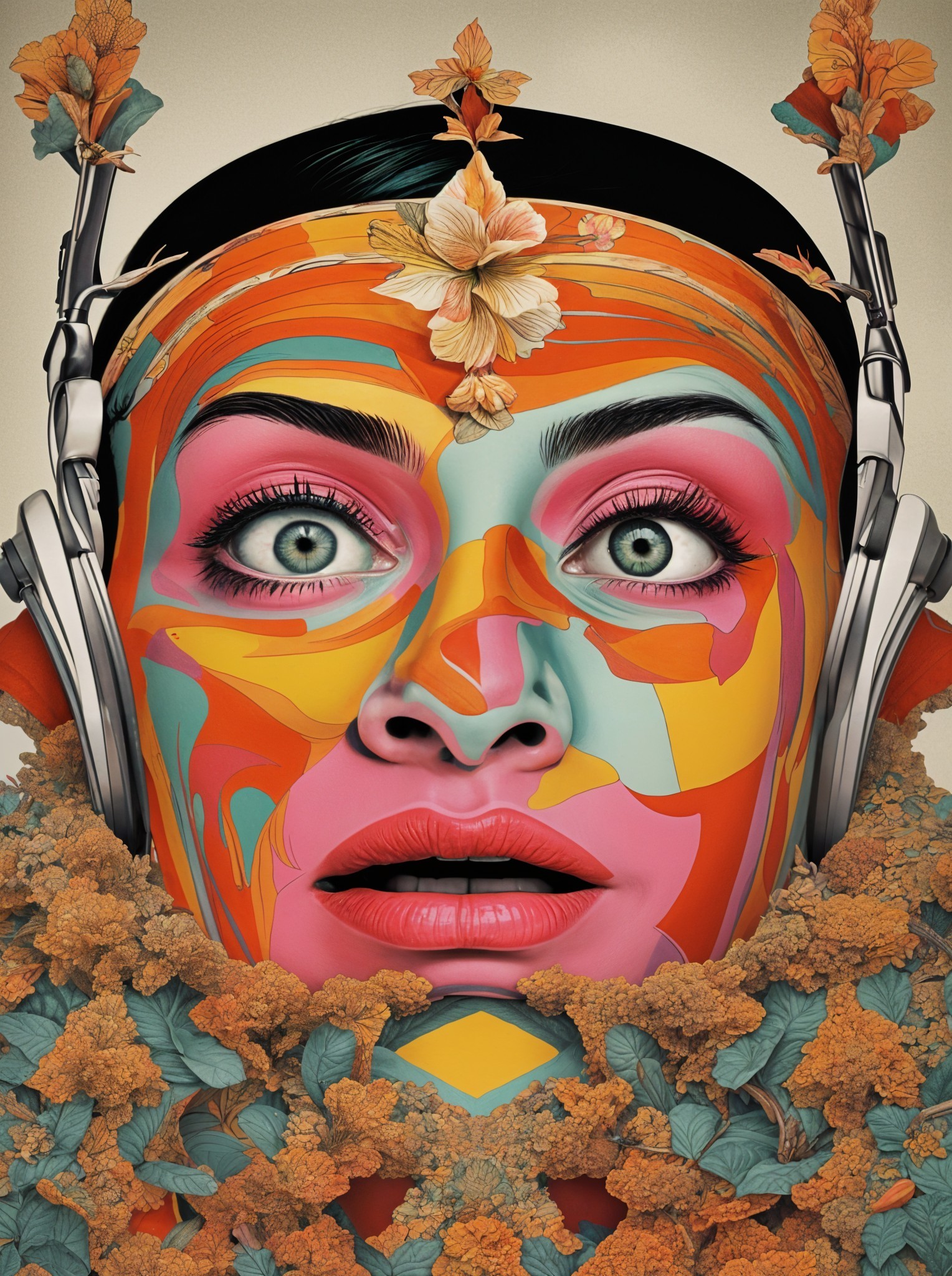 Vibrant Portrait of a Woman with Bold Face Paint