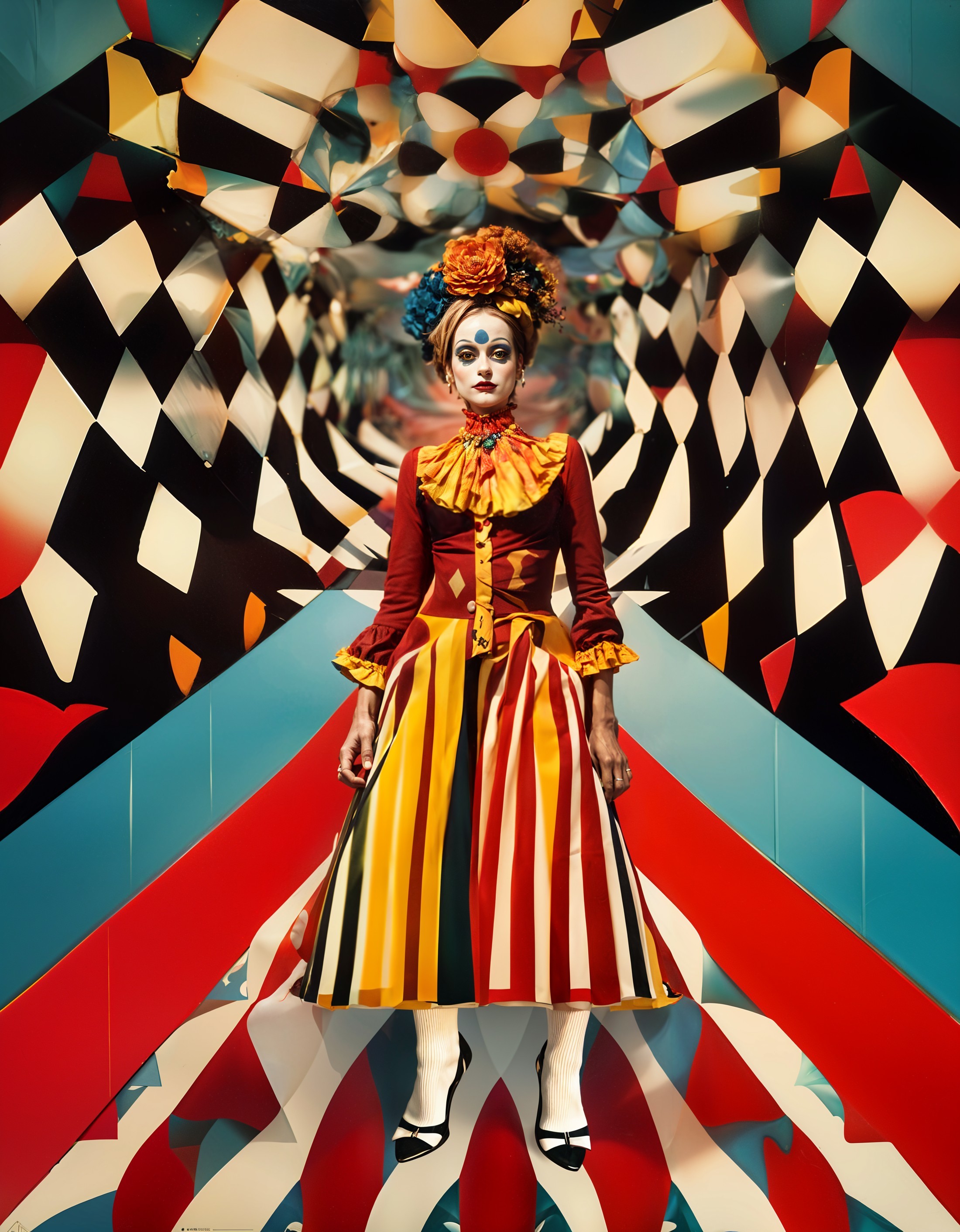 Surreal Fashion Display with Bold Colors and Patterns