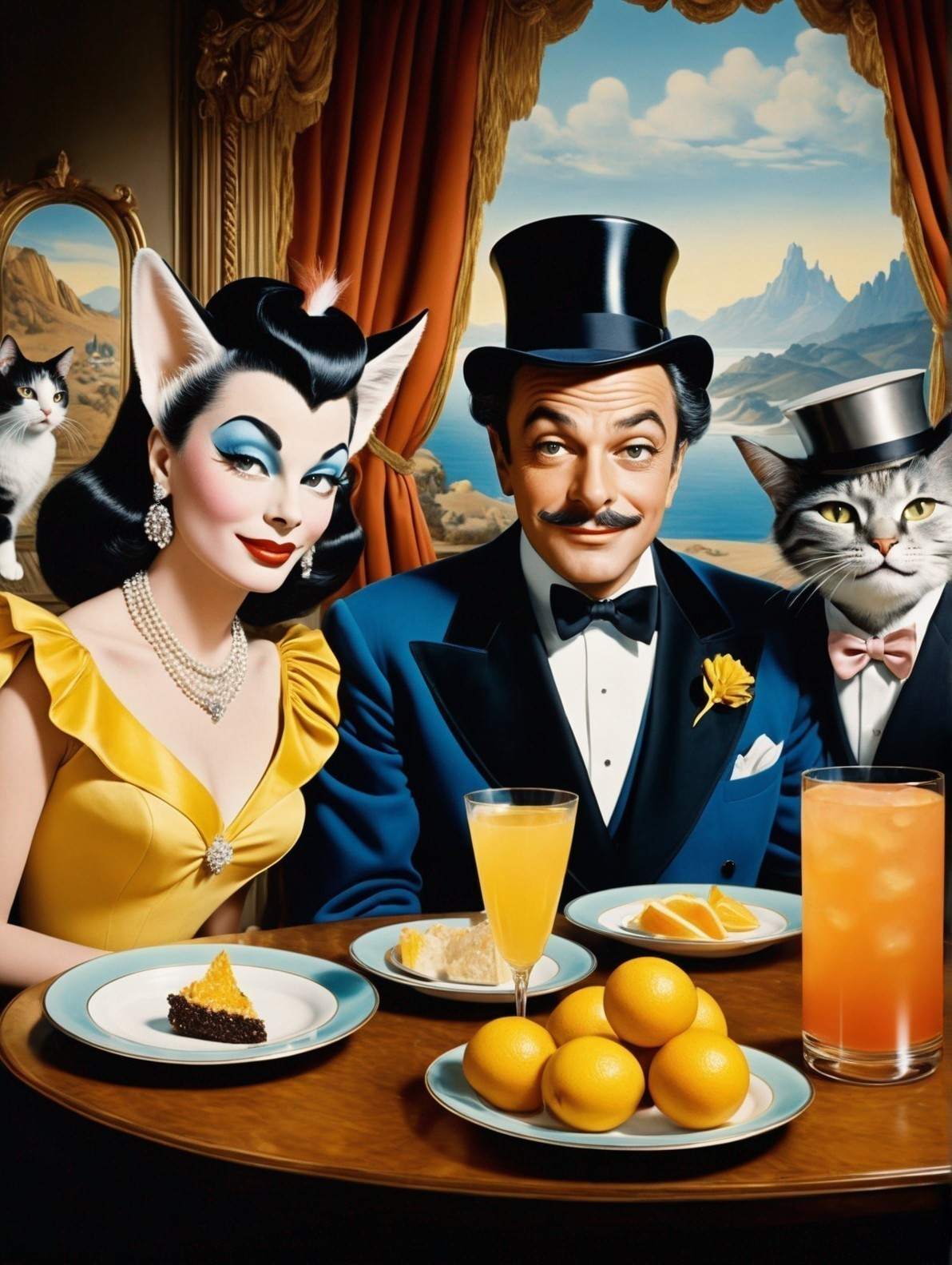 Anthropomorphic Cats Dining in Elegant Attire