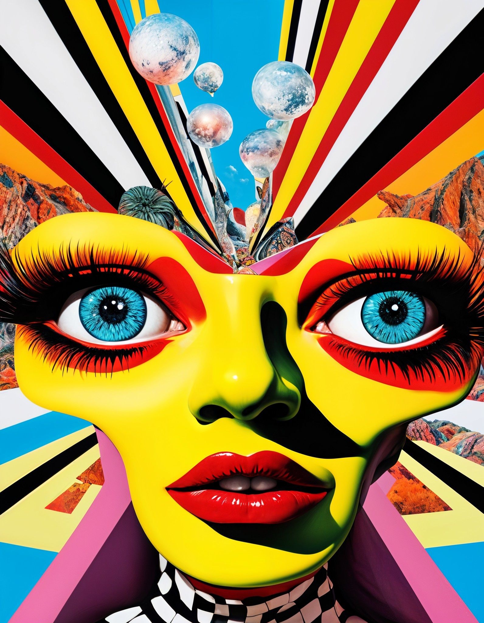 Surreal Portrait with Exaggerated Features and Colors