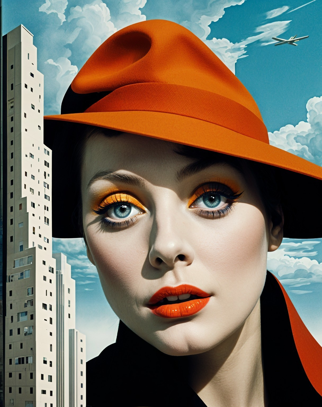 Glamorous Woman with Blue Eyes and Orange Makeup