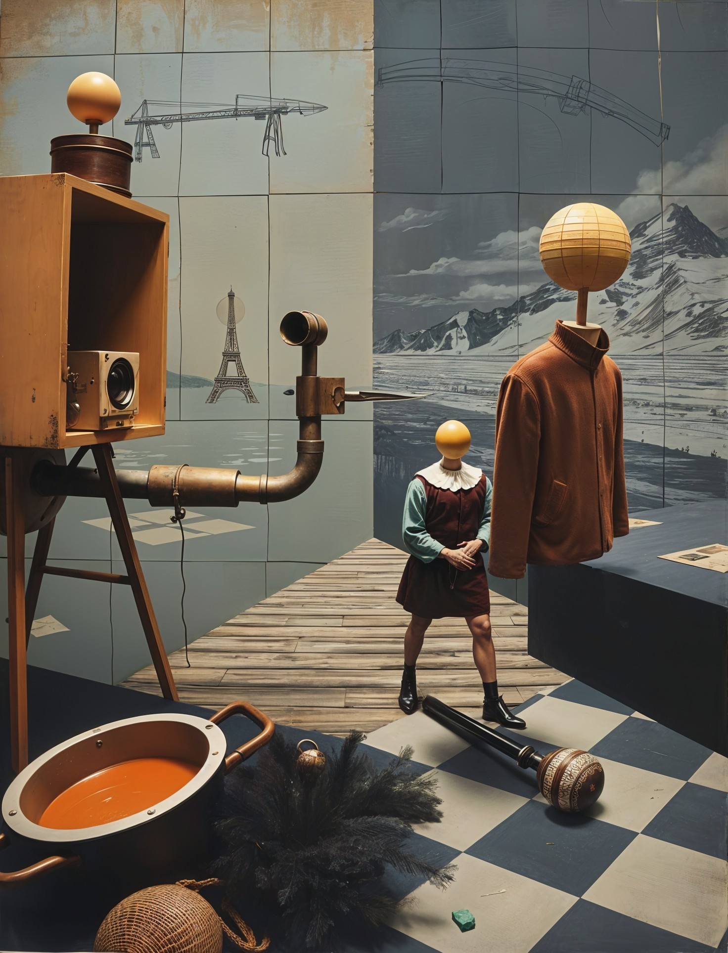 Surreal Artwork Featuring Split Background and Figures