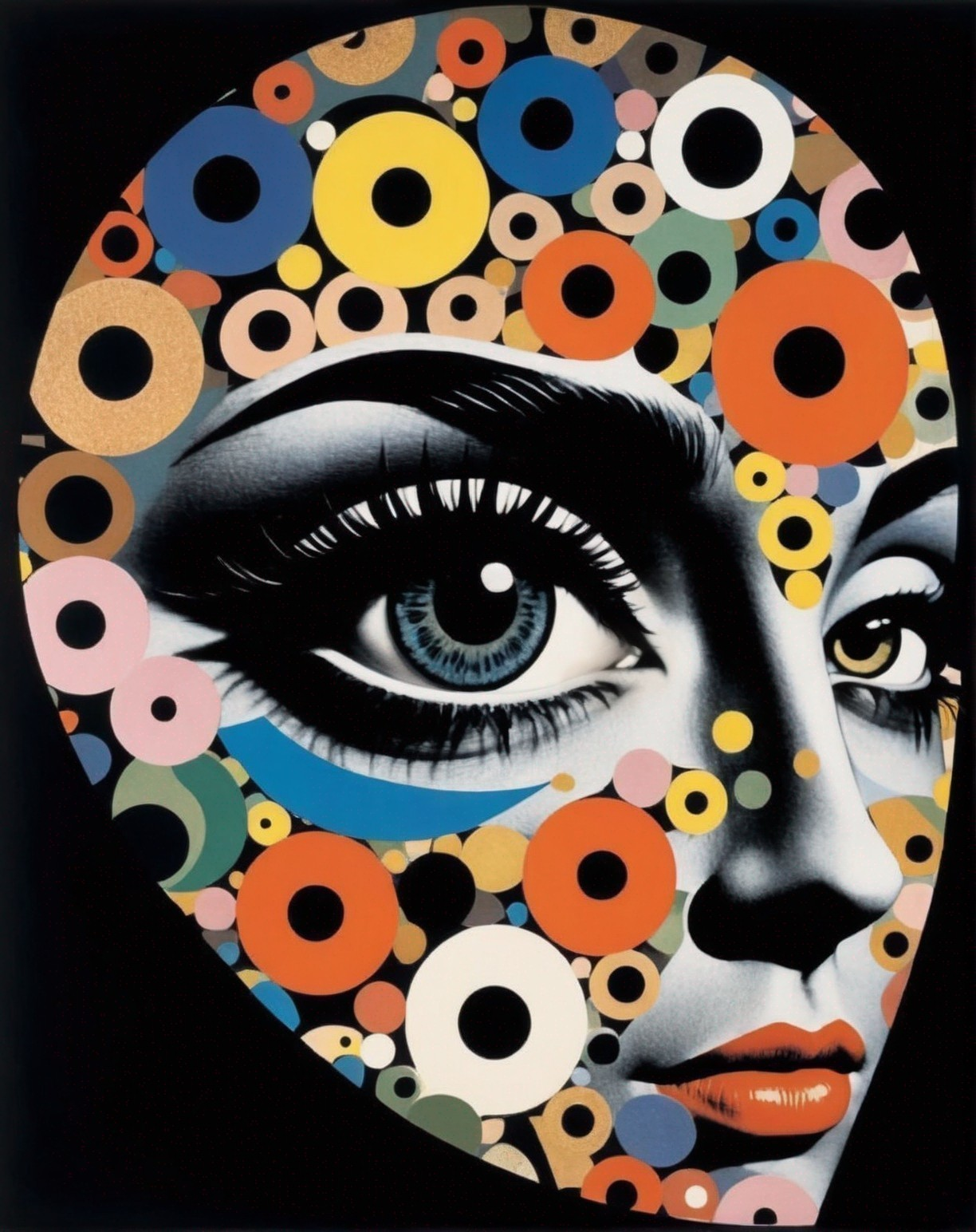 Stylized Female Face with Colorful Circles Background