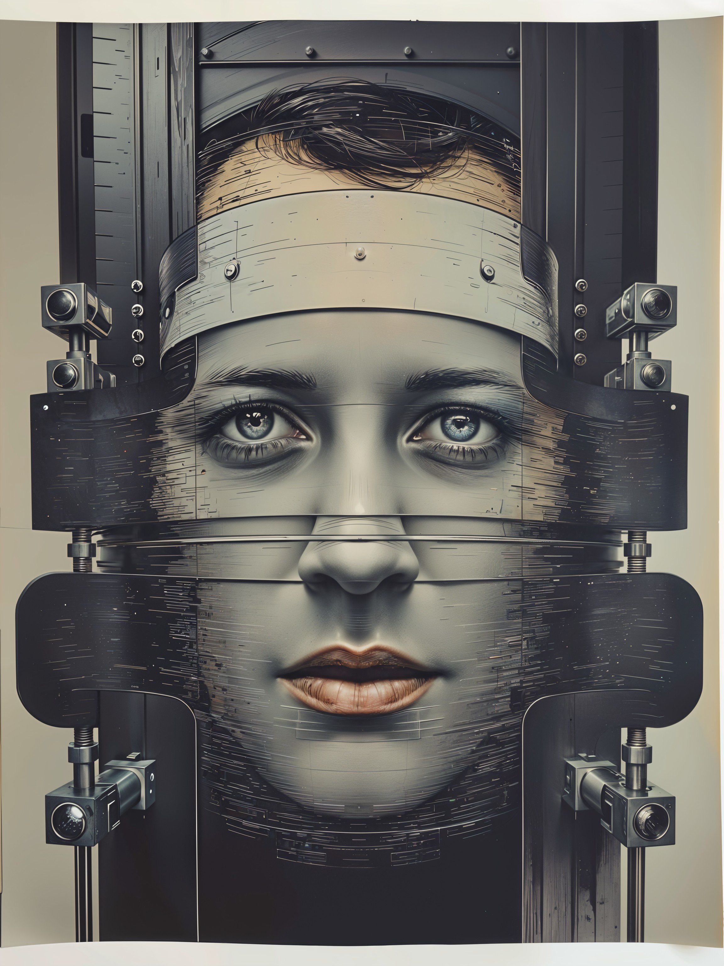Futuristic Face Blending Human and Machine Elements