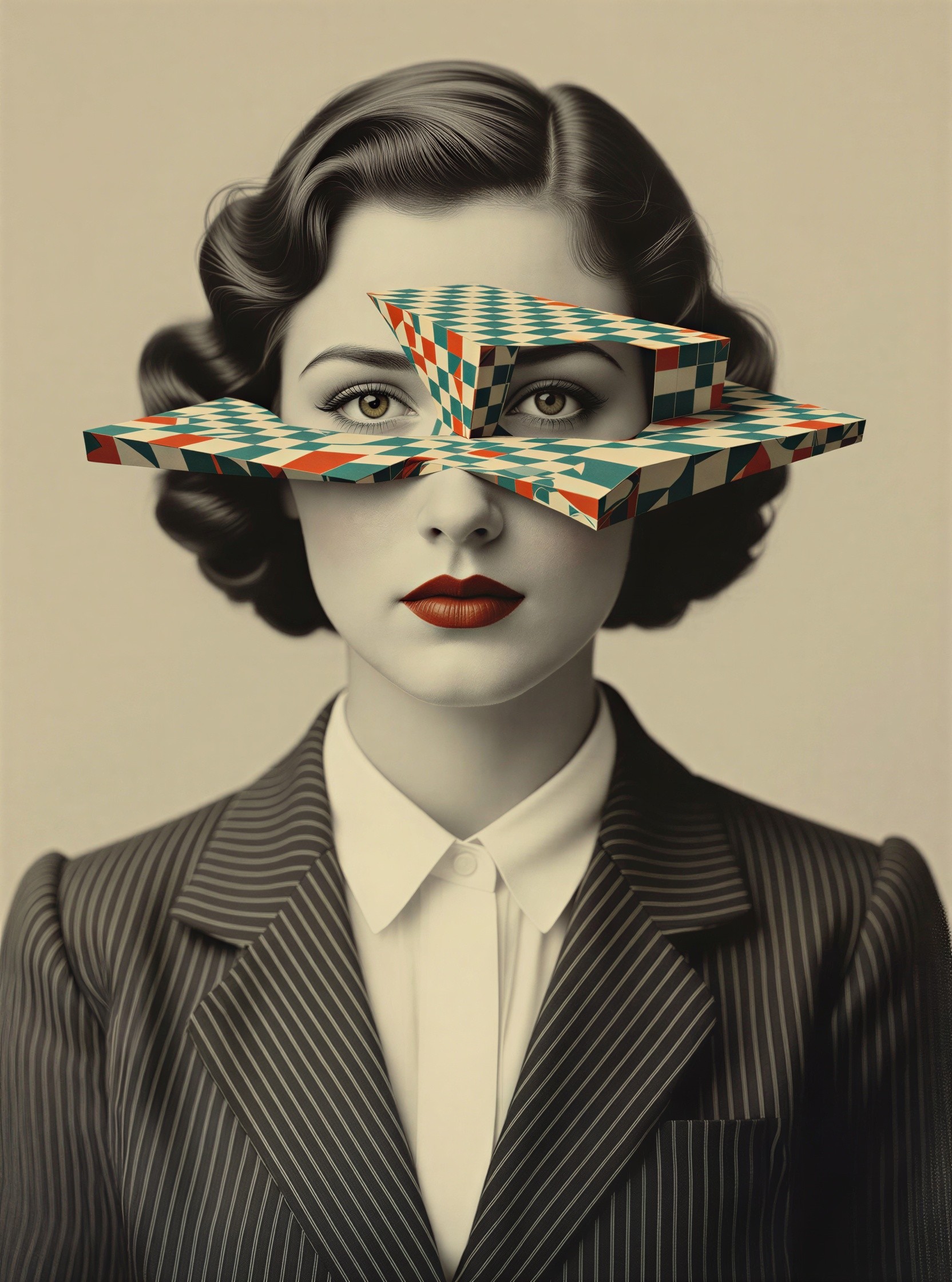 Stylish Black and White Portrait with Surreal Elements